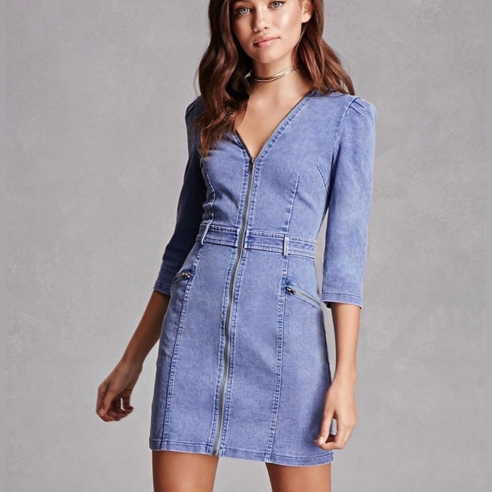 Selfie Leslie Denim Zip Dress Size Small